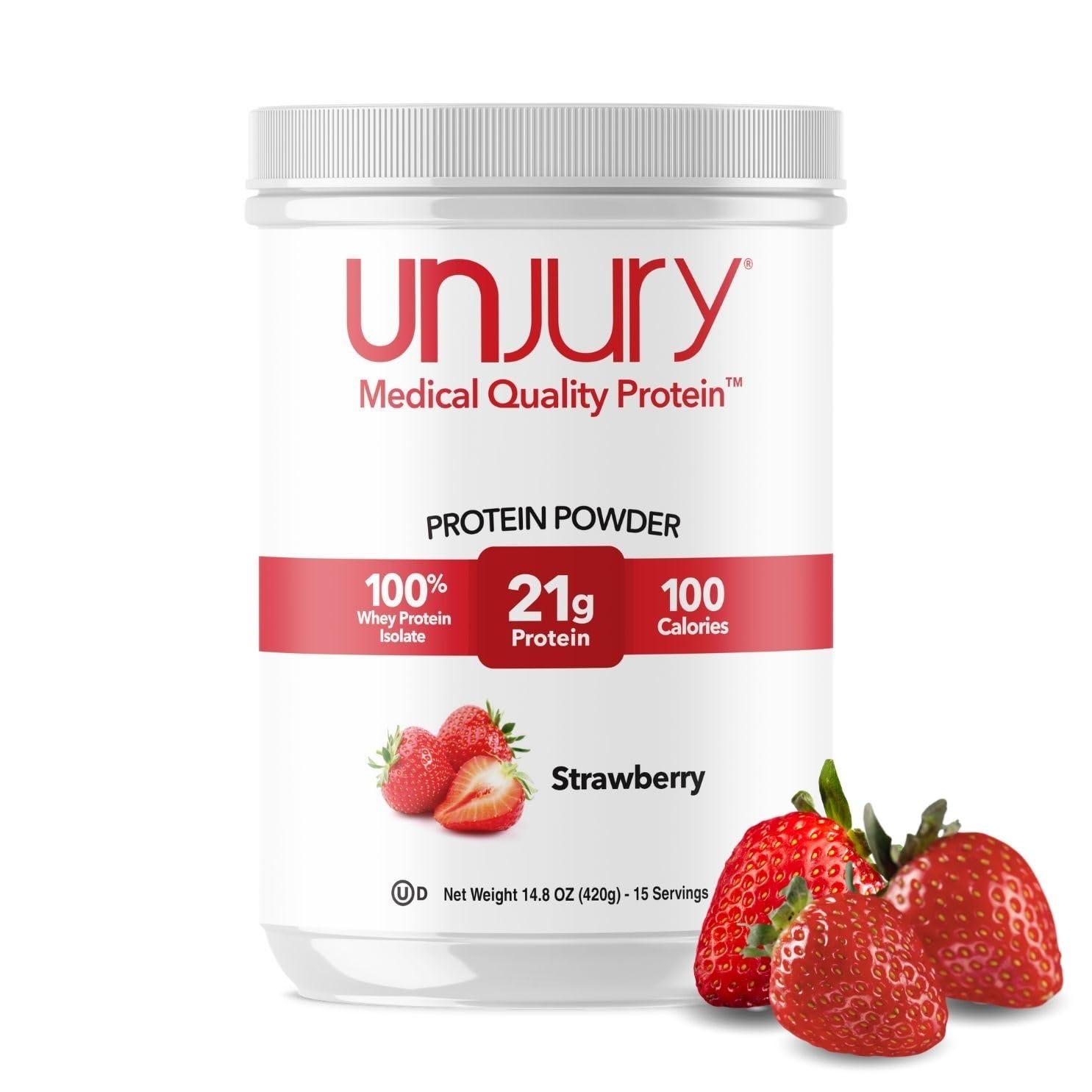 Unjury Unjury Whey Protein Powder | Strawberry | 21g 100% Whey Isolate Protein Powder | Low Carb and Lactose Free | Gluten Free | Certified Kosher | 15 Servings