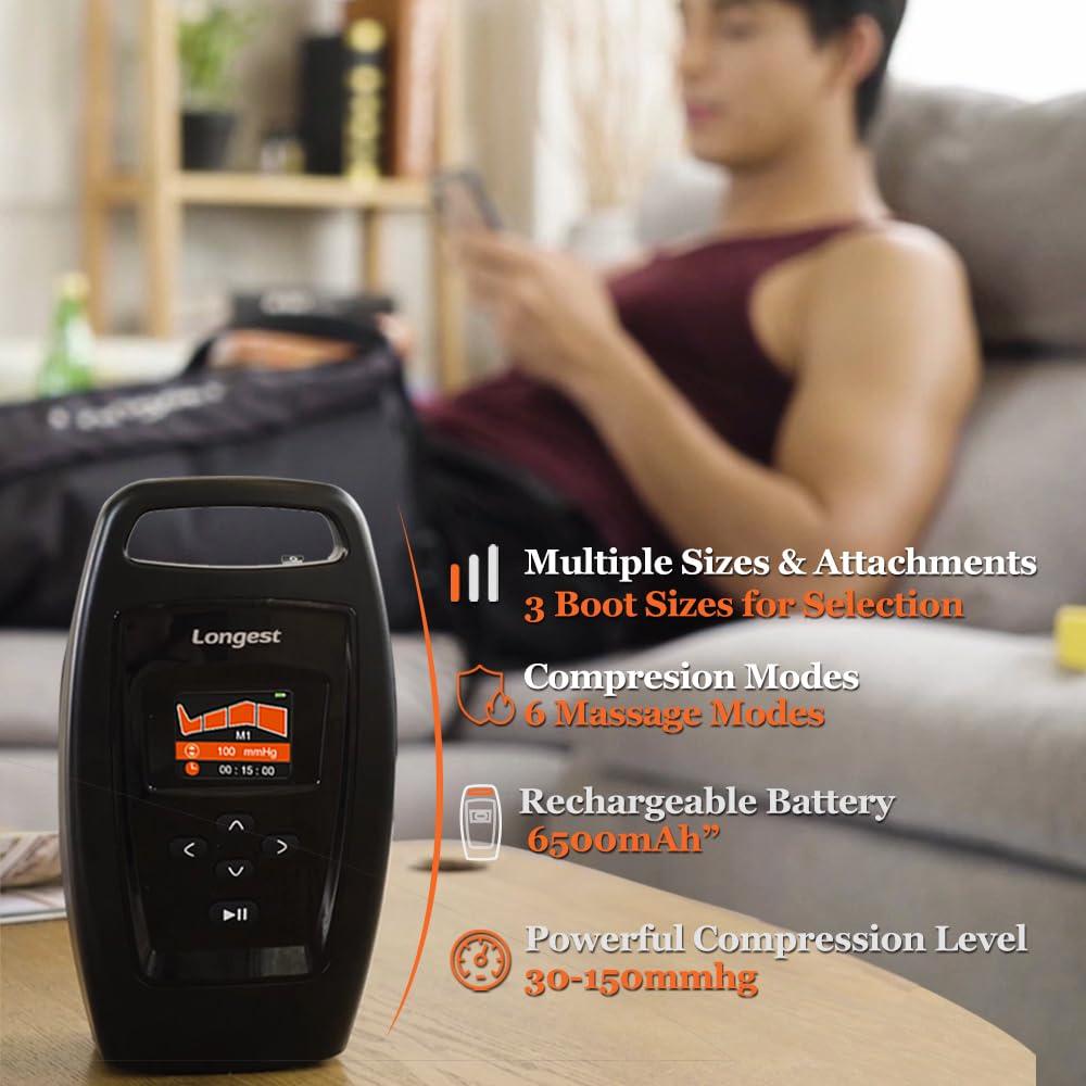 LONGEST LONGEST Lymphedema Pumps Legs Air Compression Recovery Boots Leg Recovery Compression System Machine for Swelling, Circulation & Pain Medium