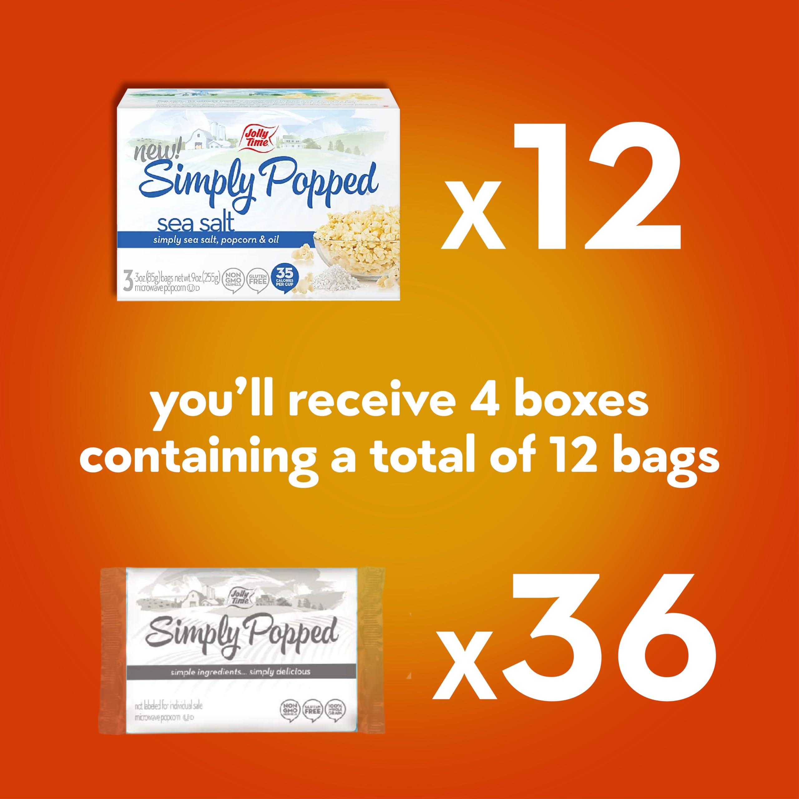 Jolly Time Jolly Time Simply Popped, Vegan, Dairy Free Microwave Popcorn, 3oz Sharing Bag, 3 Bags Per Carton (Simply Popped Sea Salt, 3 Ounce (Pack of 36))