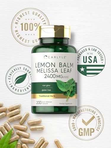 Carlyle Carlyle Lemon Balm Capsules | 200 Count | Non-GMO and Gluten Free Formula | Melissa Leaf Traditional Herbal Supplement | Super Concentrated Extract