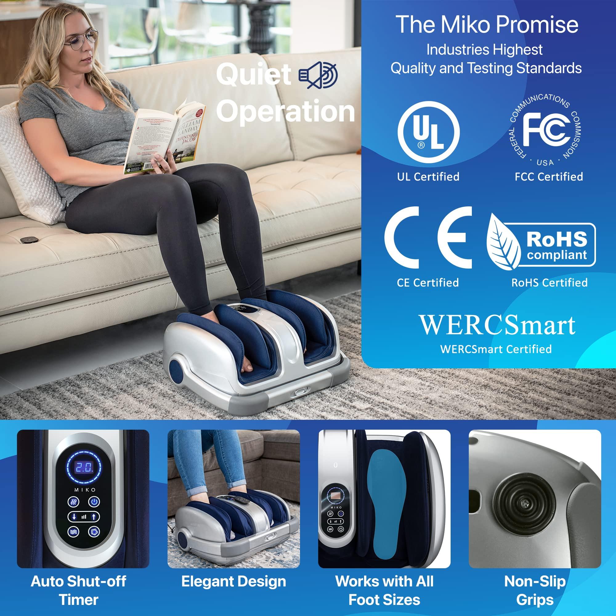 MIKO MIKO Shiatsu Foot Massager for Circulation & Pain Relief - Deep Tissue Kneading, Heat Therapy for Plantar Fasciitis, Neuropathy, Diabetics - FSA/HSA Eligible - Fits Up to Size 15