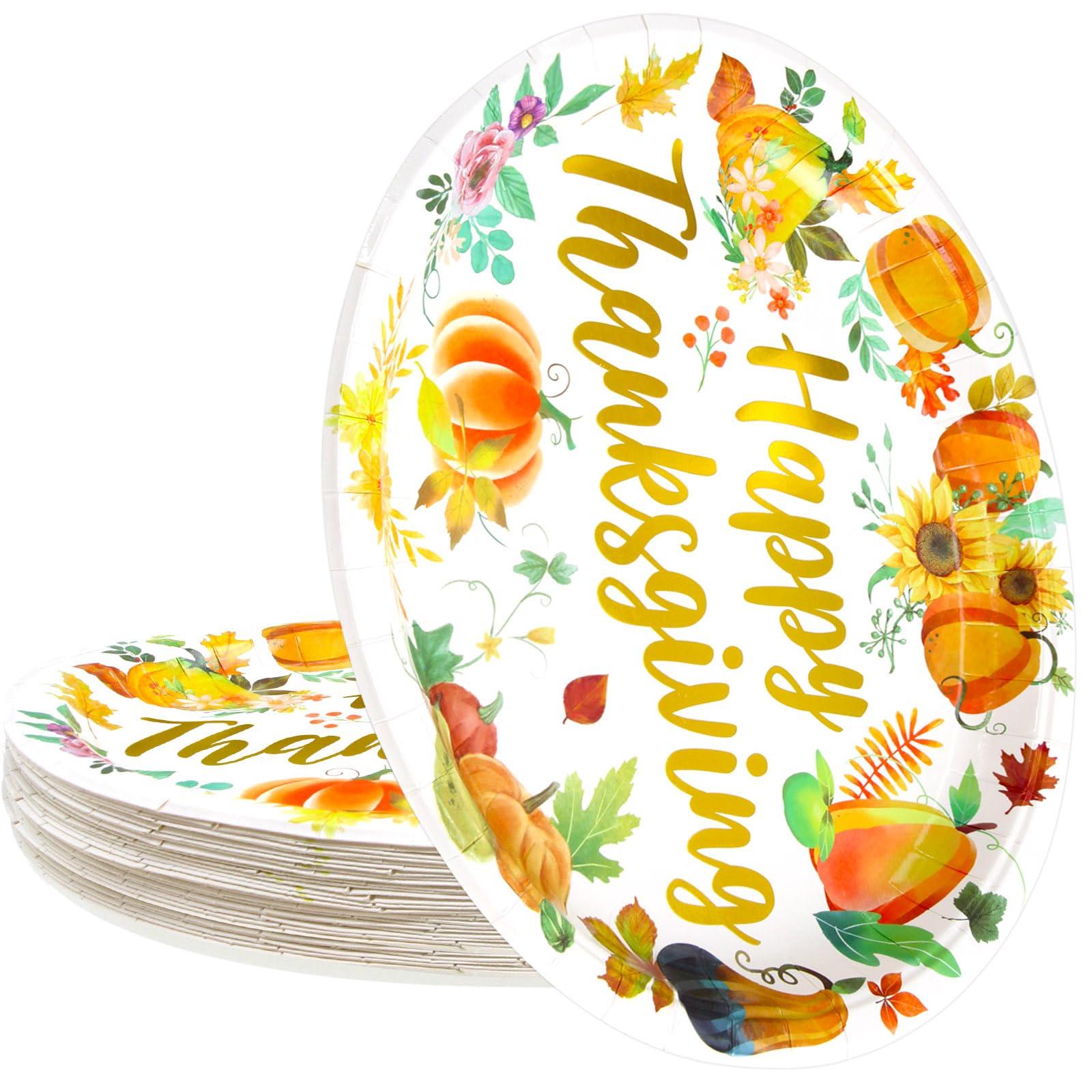Fancy Land Thanksgiving Oval Paper Plates Disposable Pumpkin Plates Fall Serving Dinner Platter for Autumn Harvest Holiday Party Supplies Decor 24 ct 10\" X 12\"