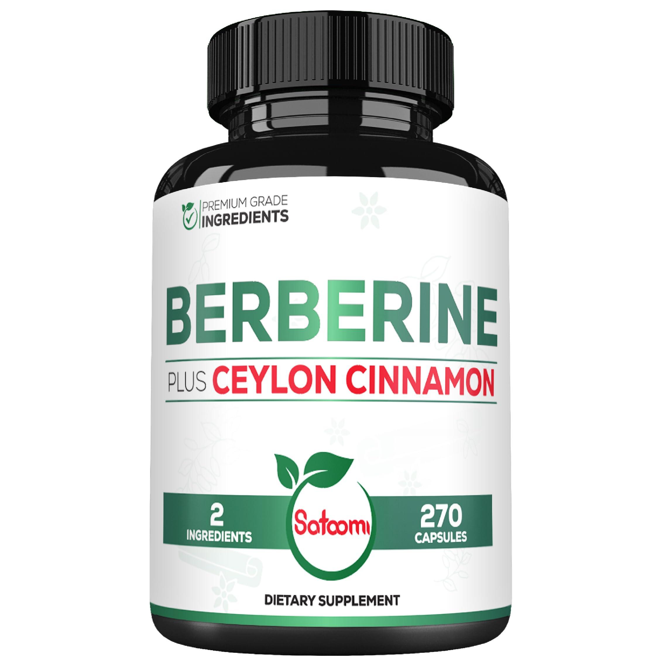 Satoomi Berberine with Ceylon Cinnamon Supplement - 1500mg Extra Strength for Immune System, Digestive Health, Body Management & Energy Production - 270 Capsules - Gluten-Free, Non-GMO