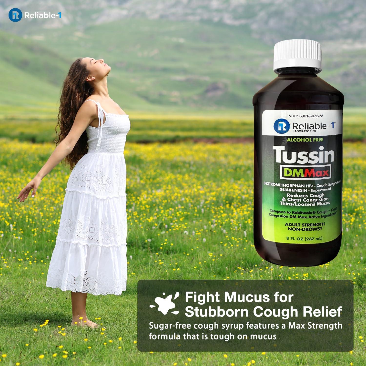 Reliable-1 Laboratories Reliable-1 Laboratories Tussin DM MAX Cough Suppressant, Reduces Cough & Chest Congestion, Thins/Loosens Mucus, Adult Strength Non-Drowsy, 8 FL OZ (237 ML)