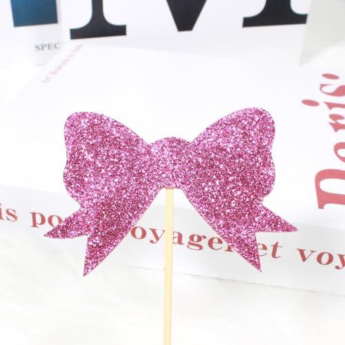 Blopee Blopee Cupcake Toppers, Pink Cupcake Toppers for Birthday Party, Princess Cupcake Toppers for Girls Birthday, 12 pcs Bowknot Cupcake Decorations for Bridal Baby Shower Birthday Wedding Themed Party