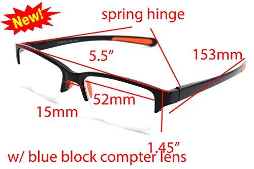 COLOR VIPER ColorViper basic square computer Amber tinted lenses reader Unisex spring temple Reading Glasses many sizes (medium Half-Rim orange/light amber computer lens, 2.00)