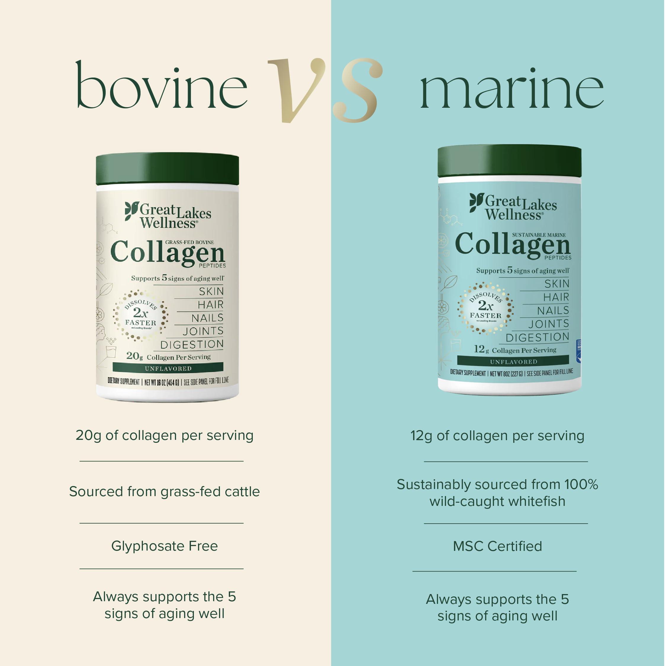 Great Lakes Wellness Great Lakes Wellness Sustainable Marine Collagen Peptides Powder for Skin, Hair, Nails, Joints & Digestion - Unflavored - Quick Dissolve Hydrolyzed, Wild Caught, MSC Certified, Non-GMO, Kosher - 8 oz