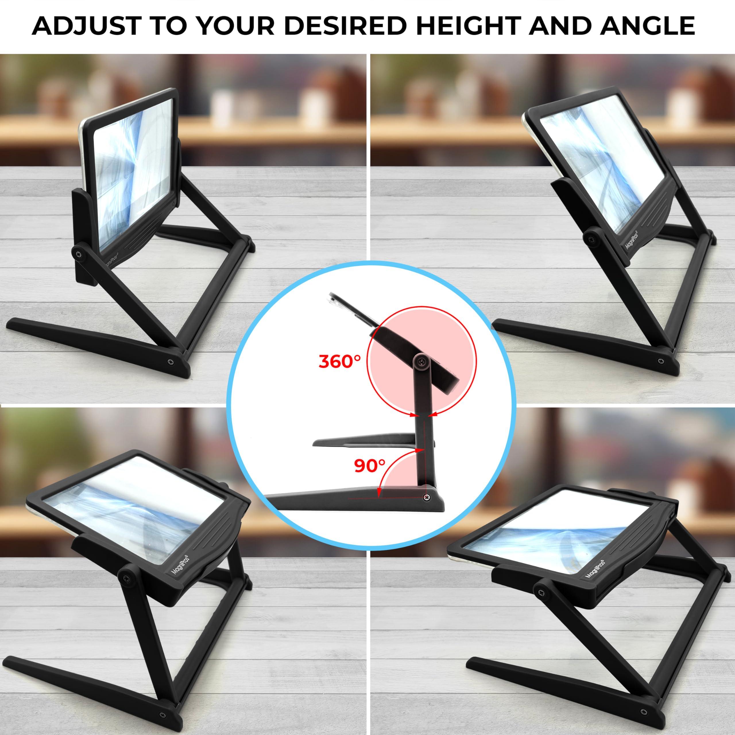 MagniPros MAGNIPROS Patented 5X Large LED Page Magnifier with Detachable Hands-Free Stand, 3 Color Light Modes, Anti-Glare Lens for Eye Strain Relief Perfect for Reading, Crafting, Low Vision & Seniors