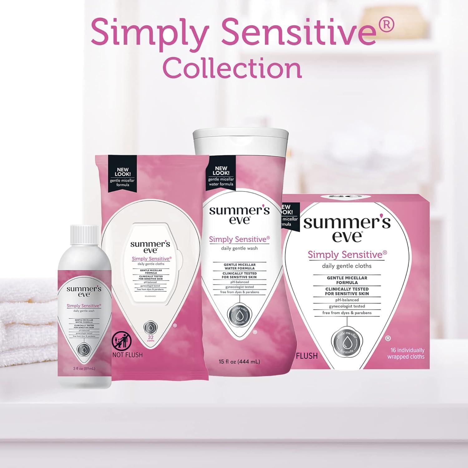 Summer\'s Eve Summer\'s Eve Simply Sensitive Daily Gentle Feminine Wipes, 32 Count + Travel Size 3 fl oz 3 Pack
