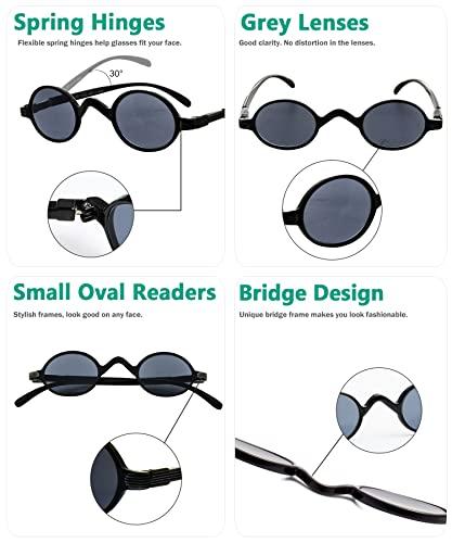 Eyekepper Eyekepper Small Oval Round Reading Sunglasses Vintage Mini Grey Tinted Lens Reader Eyeglasses for Men Women Reading under the Sun with Spring Hinges Grey Frame +4.00