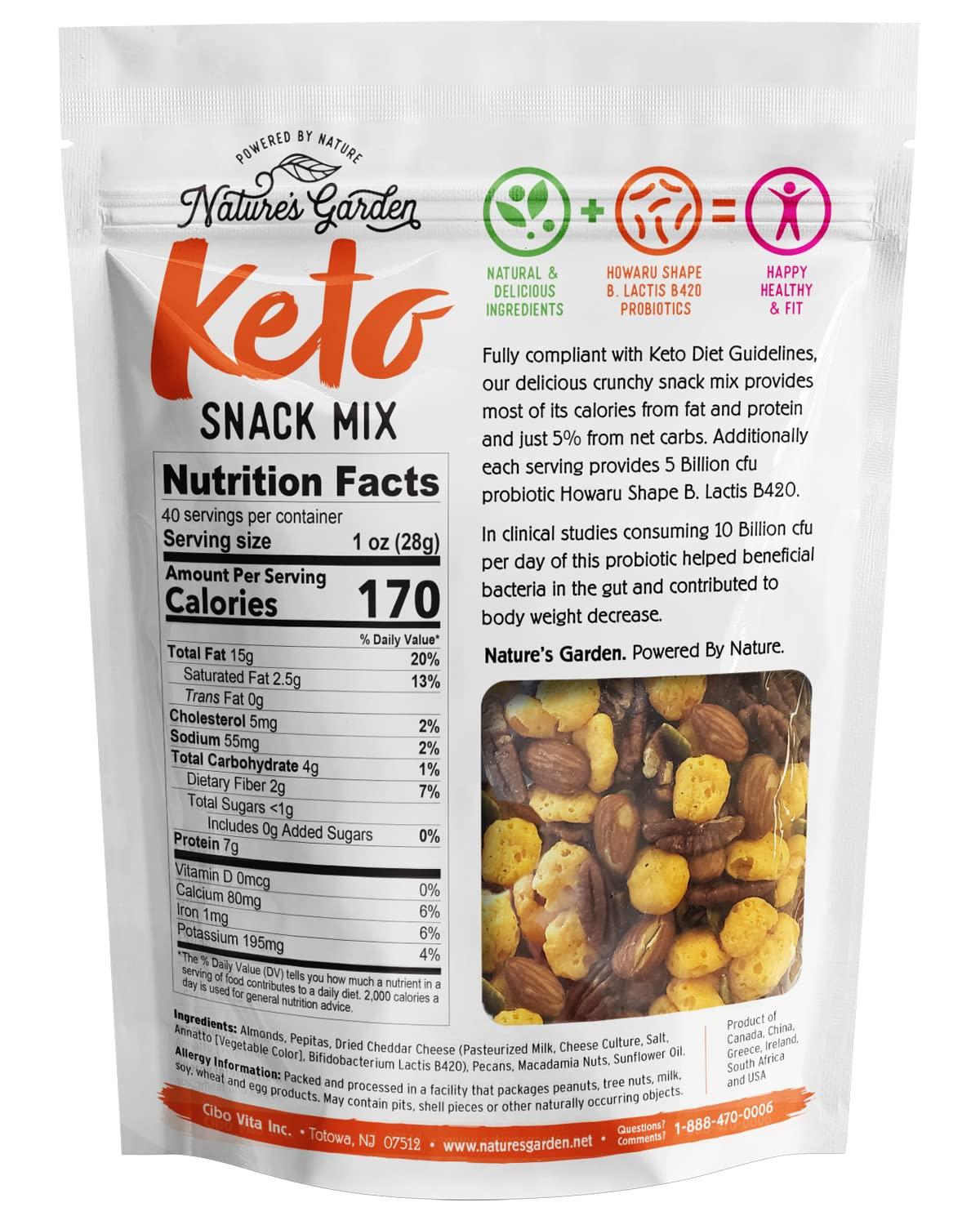 Nature's Garden Nature’s Garden Keto Snack Mix - Probiotic Cheese Balls, Crunchy Keto Snack, Keto Snack Mix, Low Carb, All Natural, Heart Healthy Nuts – 40 Oz Bag (Pack of 1)