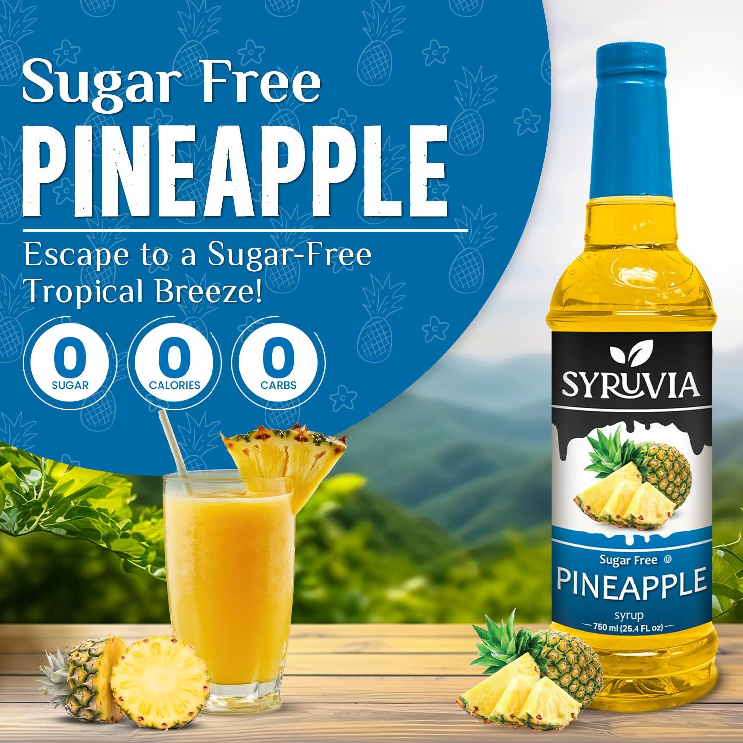 SYRUVIA Syruvia Sugar Free Pineapple Syrup With Syrup Pump Dispenser Pineapple Syrup Flavor, 25.4 fl oz - Perfect for Cocktails, ice Tea, Desserts, Italian Sodas, Ice and More, Kosher and Gluten-Free