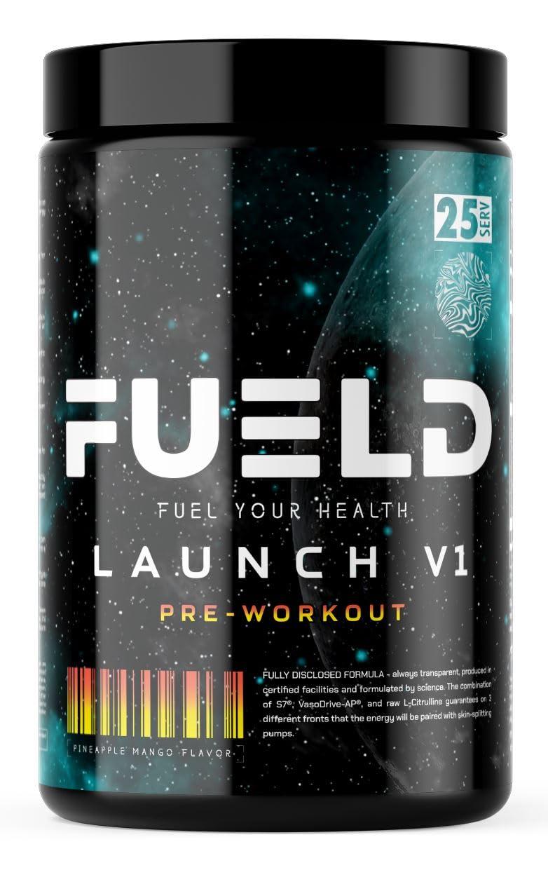 FUELD FUELD Launch V1 Pre-Workout, Insane Energy Blend, Out of This World Pump Matrix, 6g Raw L-Citrulline, 254mg Vaso Drive AP, 350mg Caffeine, 450g, 25 servings, Peach Rings