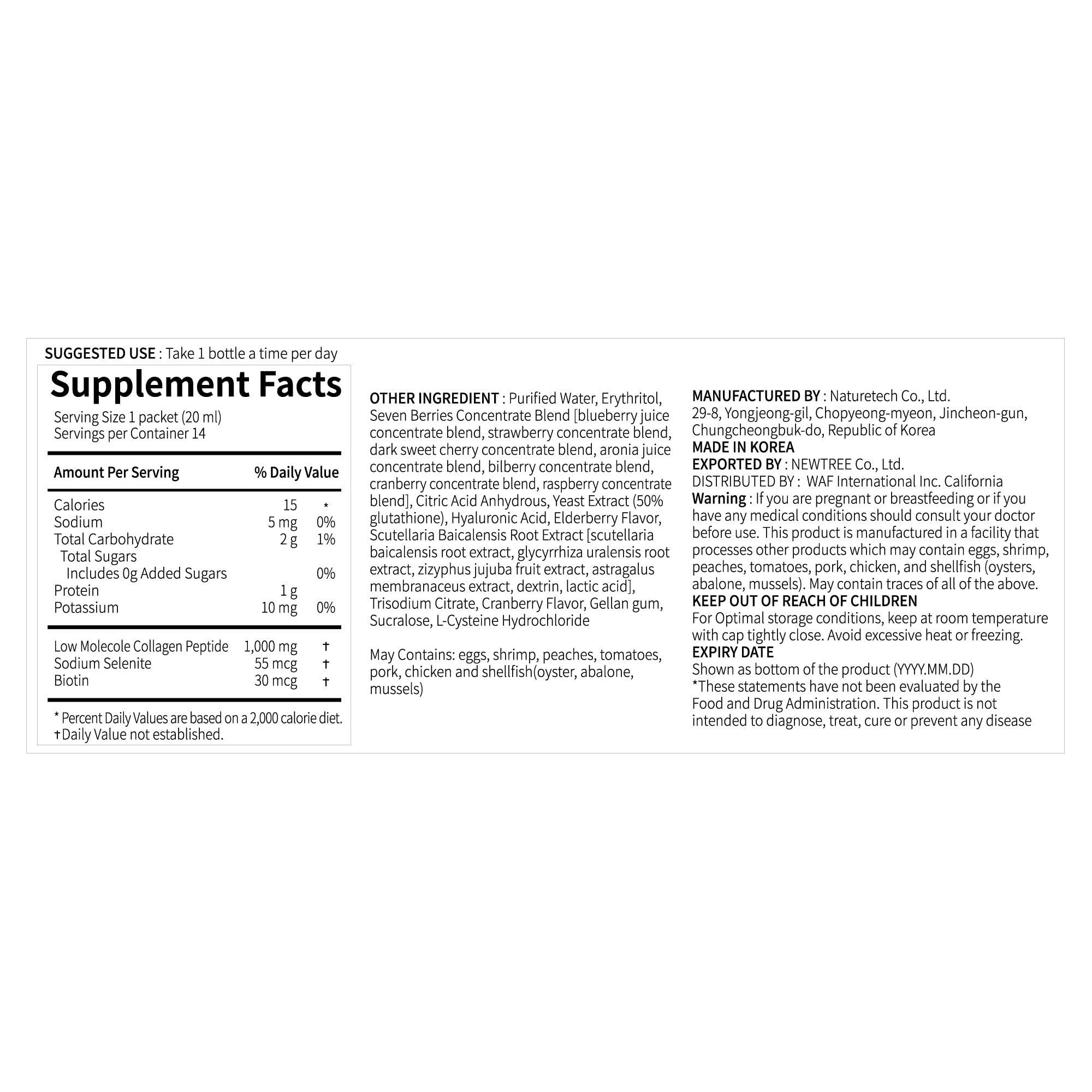 EVER COLLAGEN EVER COLLAGEN Beauty Ampoule - Liquid Marine Multi Collagen Drink Low Molecular Collagen Peptitdes Drinkable Supplement for Hair, Skin, Nail (1 Bottle Per Day, 14 Bottles)