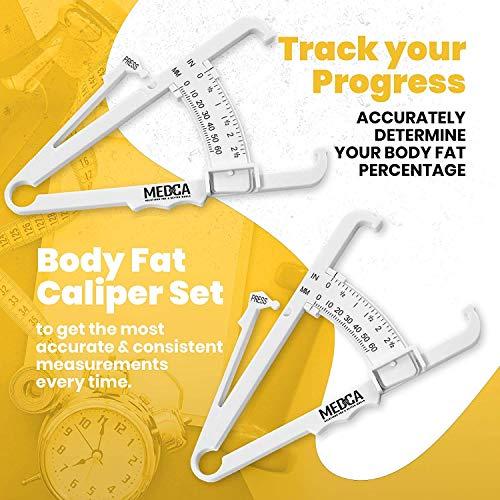 MEDca Skinfold Body Fat Caliper - Skin Fold Body Fat Analyzer and Handheld BMI Measurement Tool Skinfold Caliper Device Measures Body Fat for Men and Women by MEDca - (Pack of 2, White)
