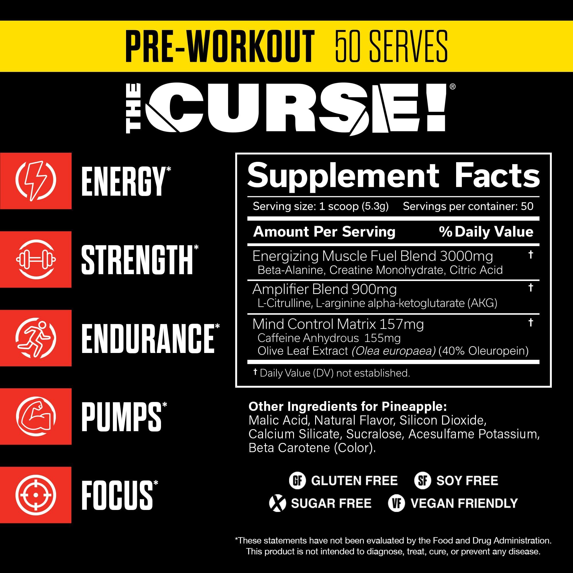 JNX SPORTS JNX SPORTS The Curse! Pre Workout Powder - Pineapple 50 Servings | Preworkout: Boost Strength, Energy + Focus for Men & Women | Caffeine, Beta-Alanine, Creatine & L-Citrulline