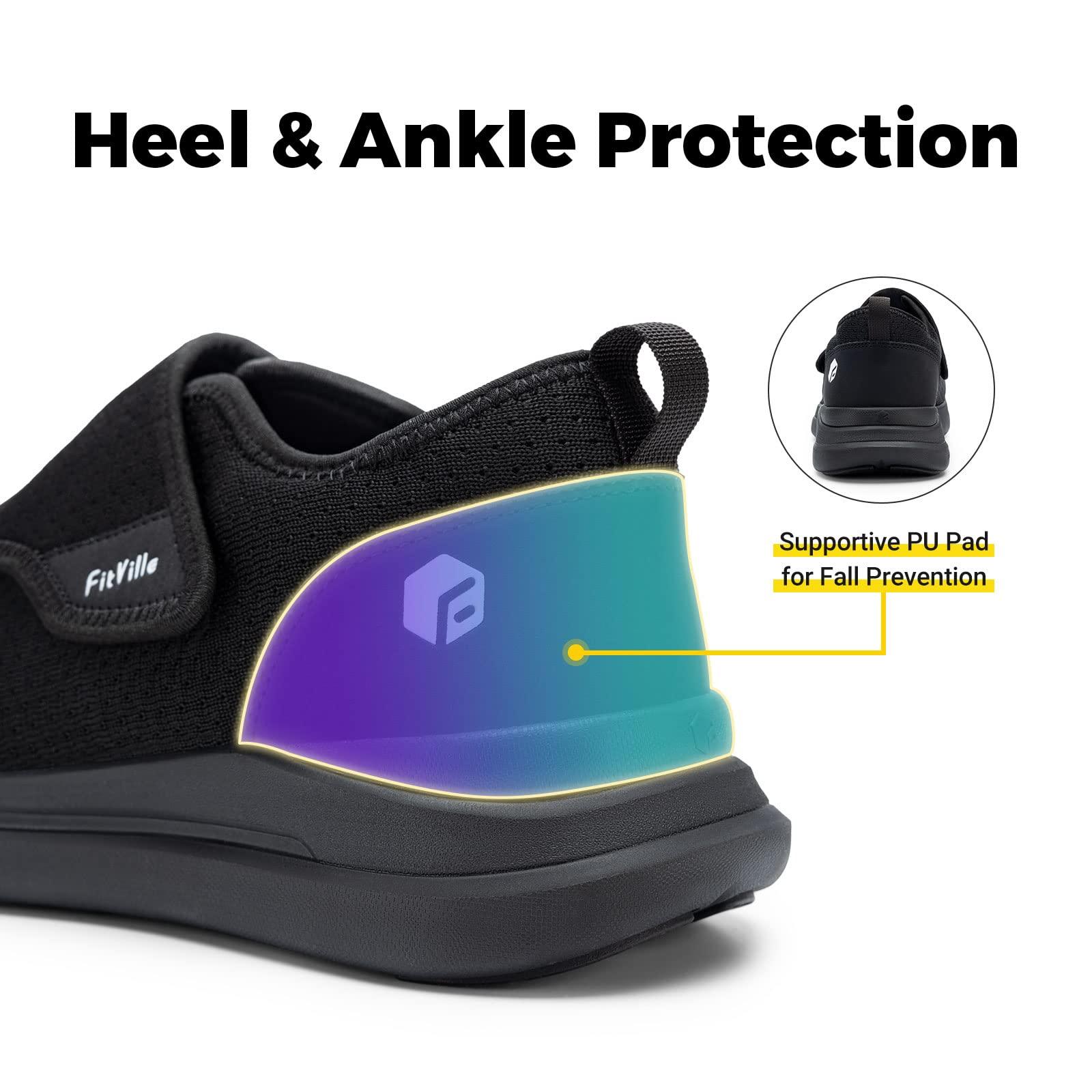 FitVille FitVille Diabetic Shoes for Men Extra Wide Slip-on Shoes for Swollen Feet Adjustable Walking Shoes for Elderly Foot Pain Relief Neuropathy (8 XX-Wide) Black