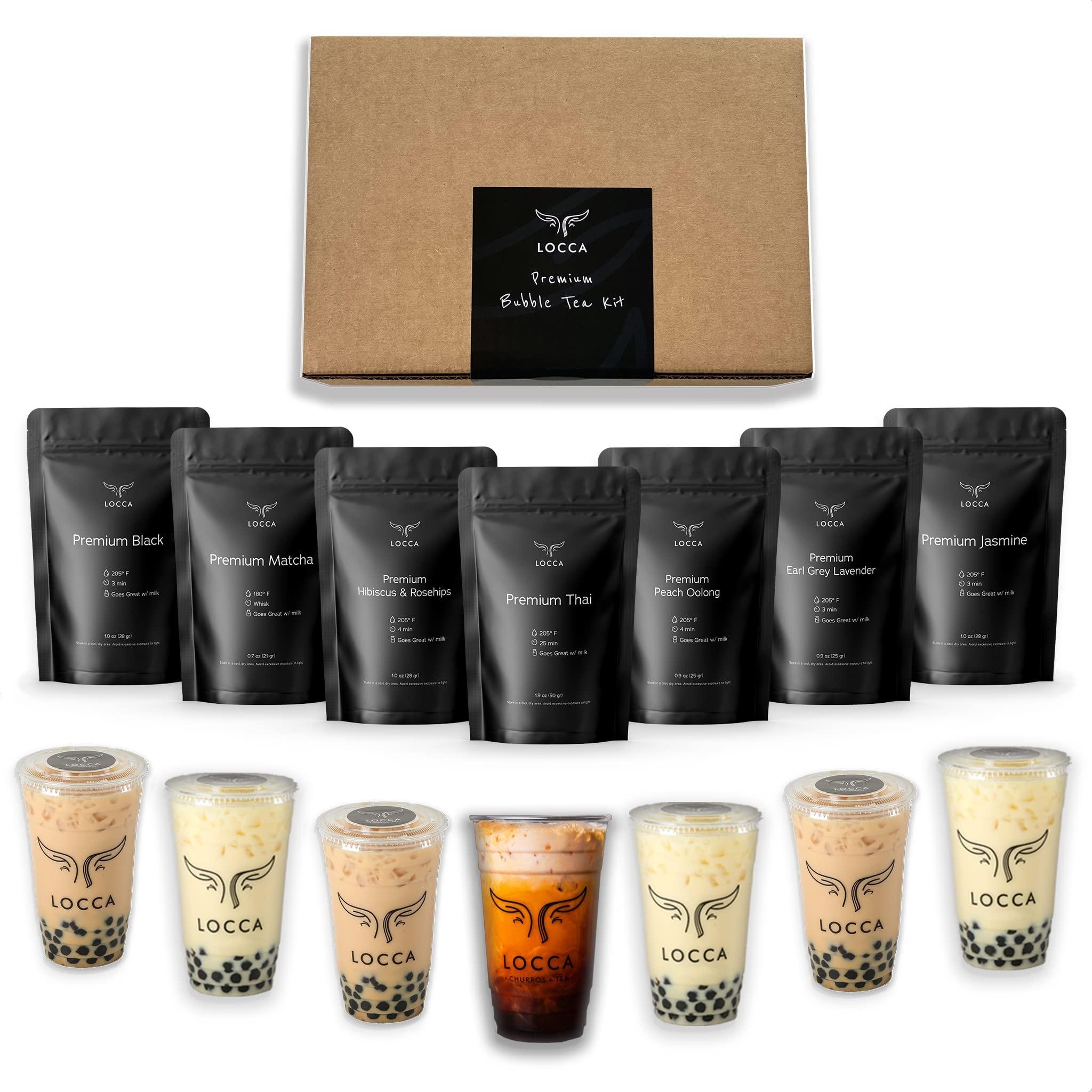 LOCCA Premium Boba Tea Kit | Locca Boba Party Kit | Bubble Tea Gift Kit | Boba Gift | 56+ Drinks | 7 Boba Flavors | Includes Tapioca Balls and Boba Straws | DIY Food Gift