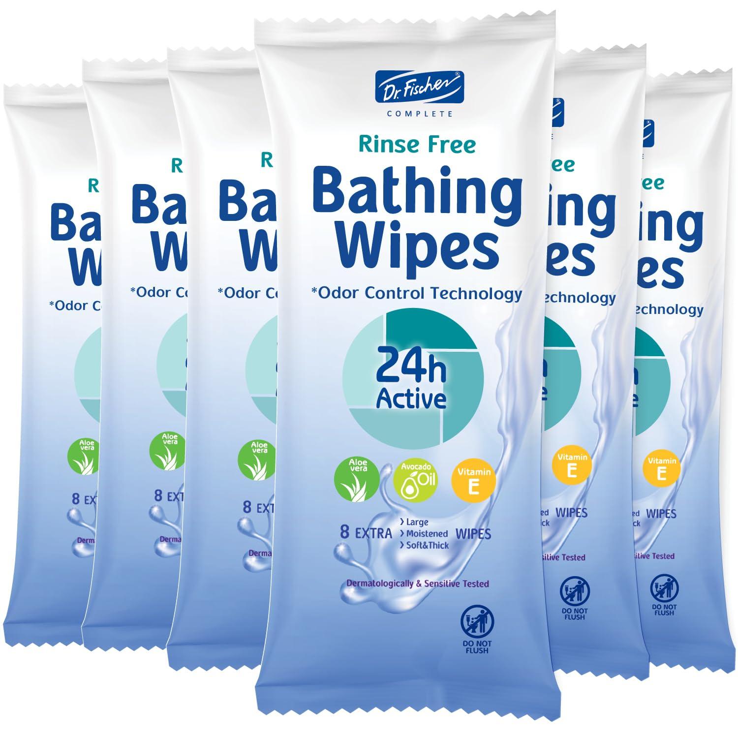 Dr. Fischer Dr. Fischer Rinse Free Bathing Wipes - Large Hygienic Cleansing Body Wipes for Adults - Disposable Shower Wipes. Bath Wipes for Adults. Convenient Travel Body Wipes.