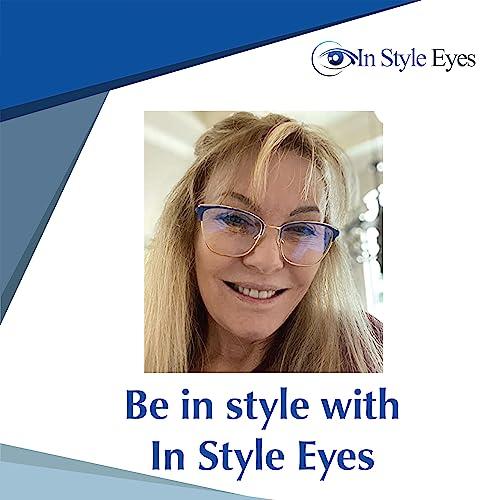 In Style Eyes In Style Eyes Blue Light Blocking Computer Reading Glasses - Classic Browline Frame Reader Glasses with Aspheric Lens - Blue - 1.0x