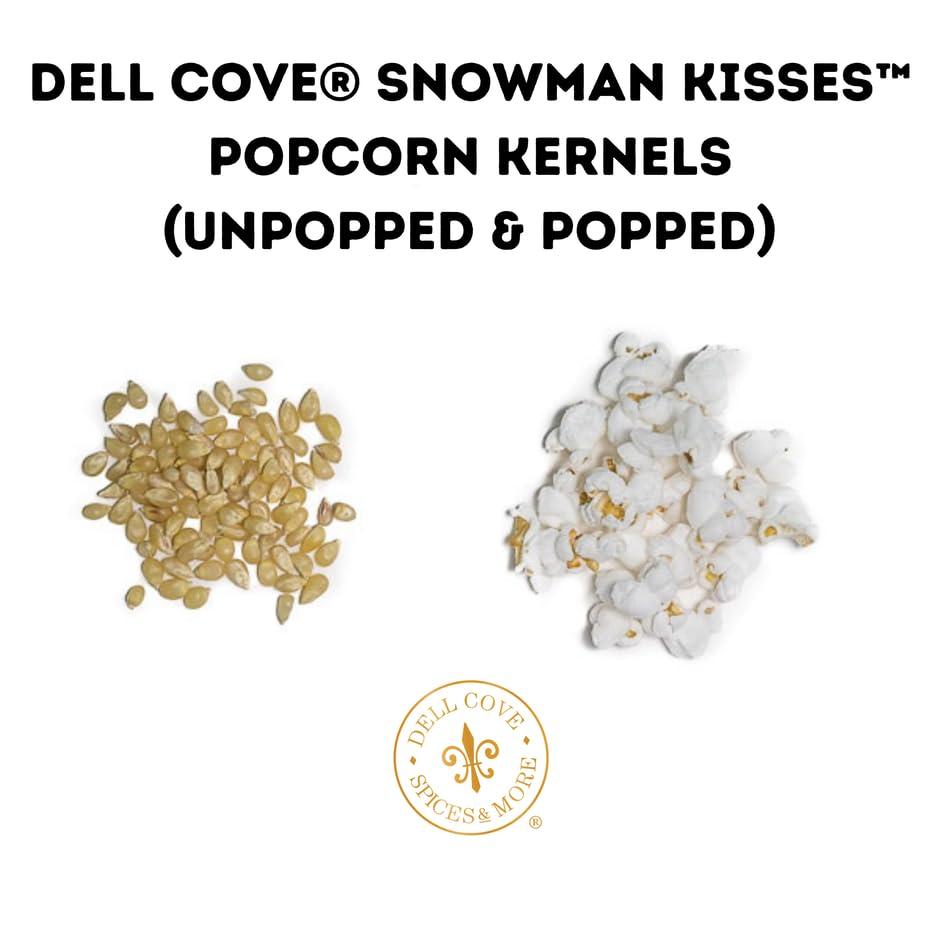 DELL COVE SPICES & MORE Snowman Kisses Gourmet Popcorn Kernels by Dell Cove Spices - Unique Christmas Stocking Stuffer Gift - Ideal for Stovetop, Popcorn Machines and Popcorn Makers, One Pound