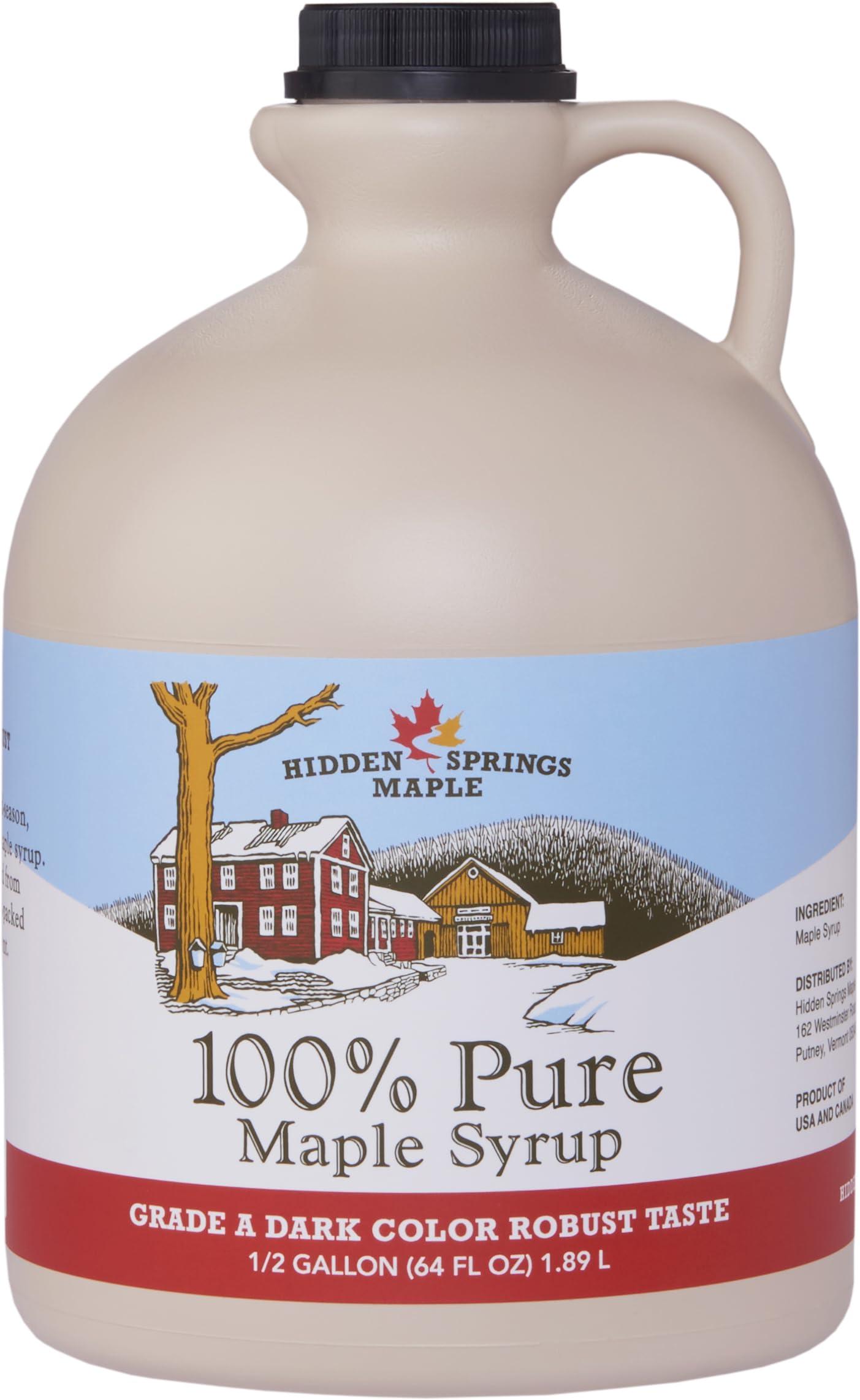 HIDDEN SPRINGS MAPLE Hidden Springs Maple Dark Half Gallon 100% Pure Maple Syrup USA/CAN, BPA-free Jug