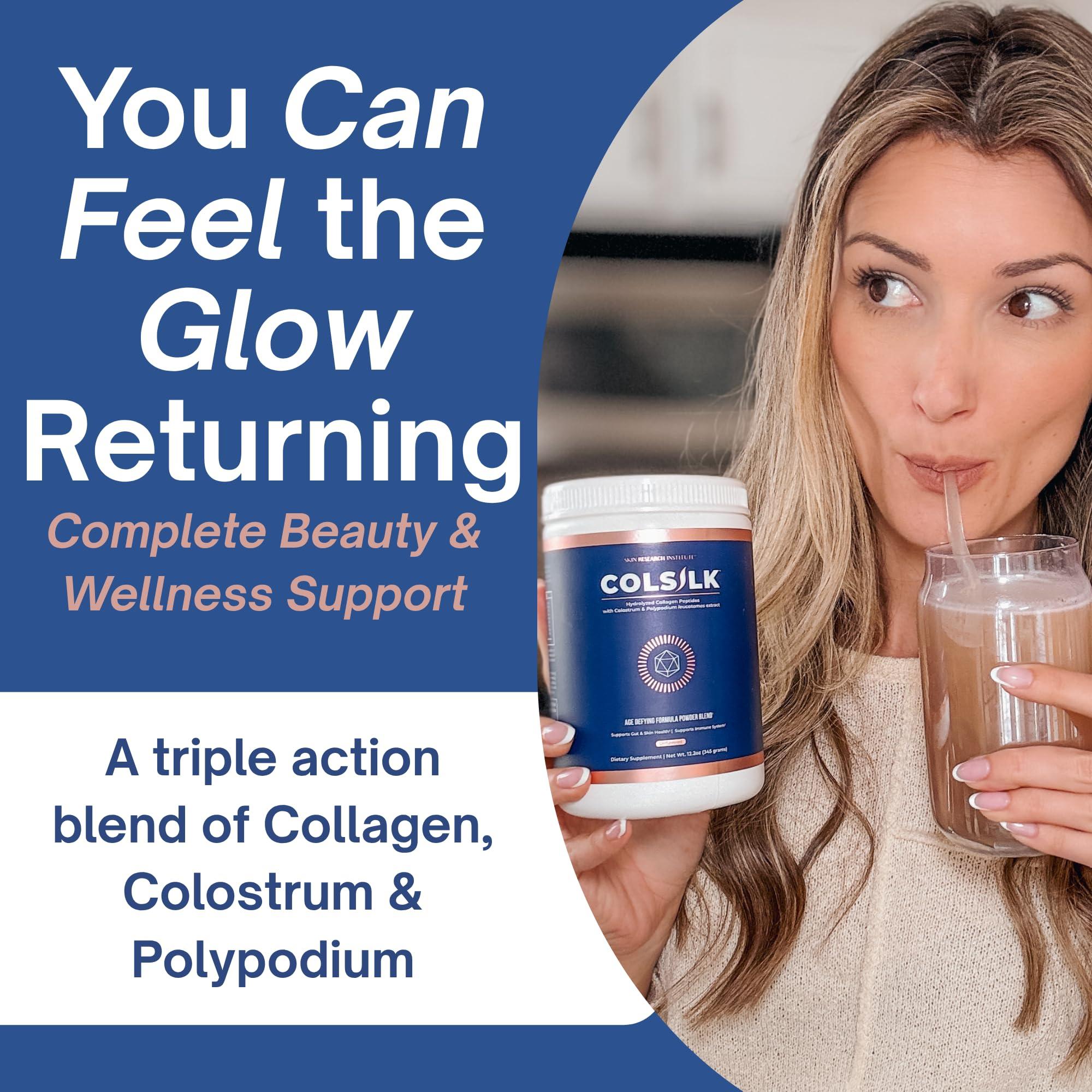 Skin Research Institute Skin Research Institute ColSilk Collagen Powder Supplement with Collagen, Colostrum, and Polypodium for Skin, Hair, Nails, and Joint Support  One Scoop per Serving  Unflavored (1 Month Supply)