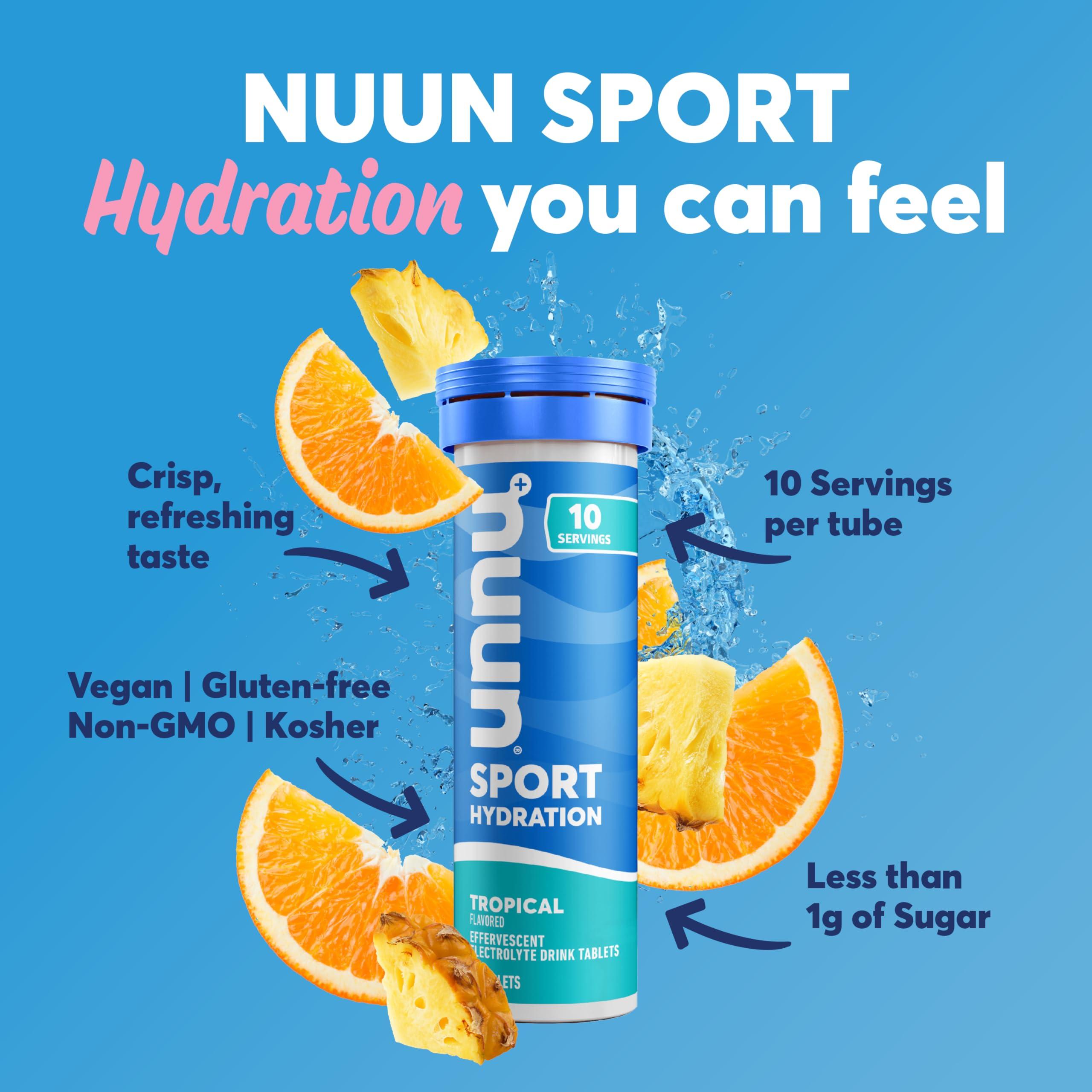 Nuun Nuun Sport Electrolyte Tablets - Dissolvable in Water, Tropical, 5 Essential Electrolytes for Hydration, 1g Sugar Drink Mix, Vegan, Non-GMO, 8 Pack (80 Total Servings)