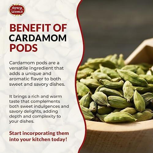 Spicy World Spicy World Green Cardamom Pods 3.5 Oz - As Seen on Tik Tok - Premium Quality Whole Green Cardamom Pods | Vegan | Large | Aromatic Cardamon