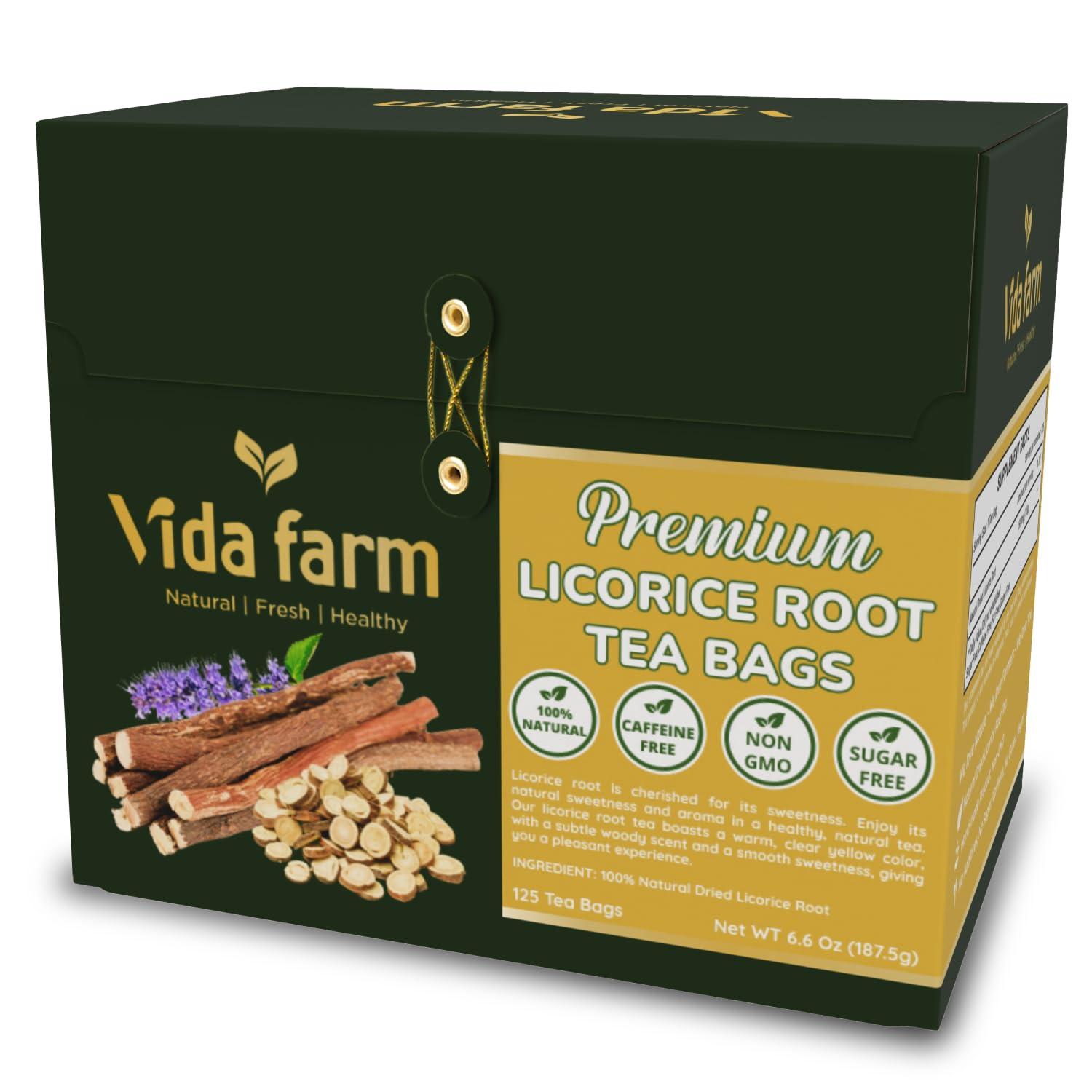 VIDA FARM VIDA FARM 125 Licorice Root Tea Bags, 100% Natural Licorice Tea Bags, Natural Sweet Dried Licorice Herbal Tea Bags, Licorice Root Tea, No Sugar, No Caffeine, Vegan