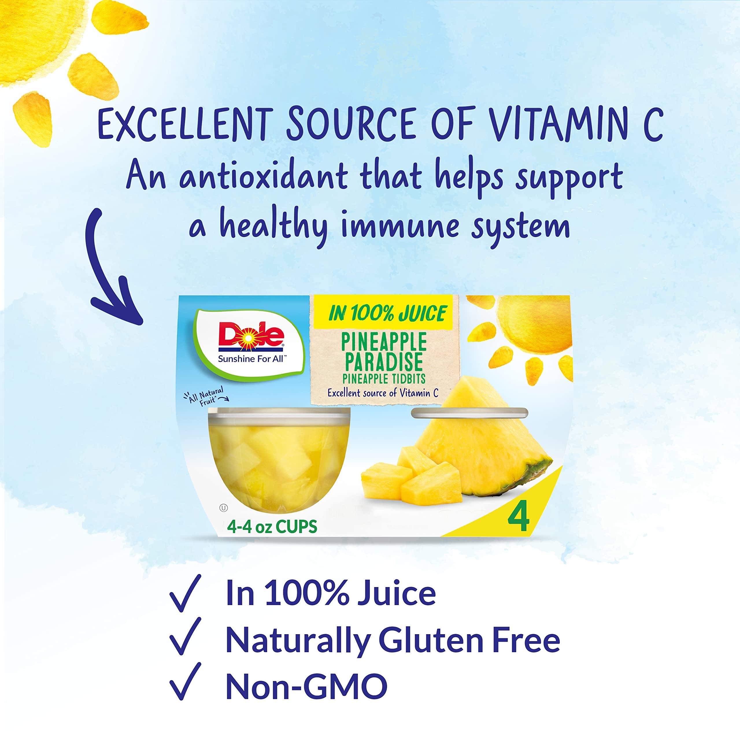 Dole Dole Fruit Bowls Pineapple Tidbits in 100% Juice Snacks, 4oz 24 Total Cups, Gluten & Dairy Free, Bulk Lunch Snacks for Kids & Adults