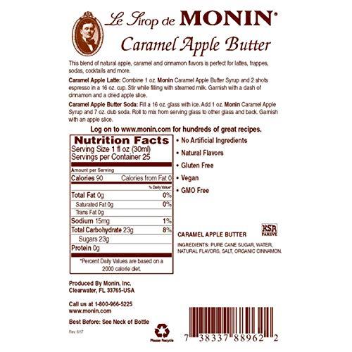 Monin Monin - Caramel Apple Butter Syrup, Buttery Caramel and Cooked Apple Flavor, Natural Flavors, Great for Hot Lattes, Ciders, and Seasonal Cocktails, Non-GMO, Gluten-Free (750 ml)