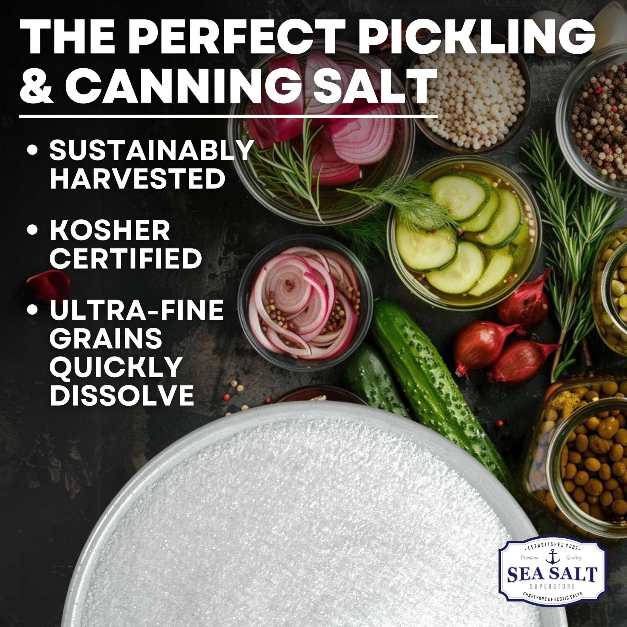 Sea Salt Superstore Pickling & Canning Salt, Pickling Salt & Curing Salt for Natural Preserving, Fine Sea Salt & Kosher Salt for Brining, Non-Iodized Salt, 30 oz Bag, Sea Salt Superstore