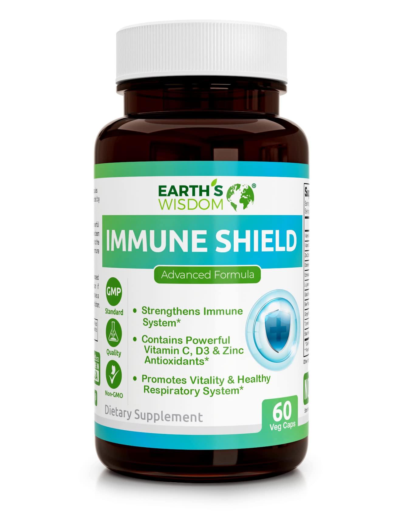 Earth's Wisdom Vitamin D3 5000 IU Vitamin C 1000mg Zinc 50mg - Immune Support Supplement Adults with Elderberry Echinacea Garlic Lysine Turmeric Ginger Propolis Pepper Gluten Free 60 Non-GMO Capsules