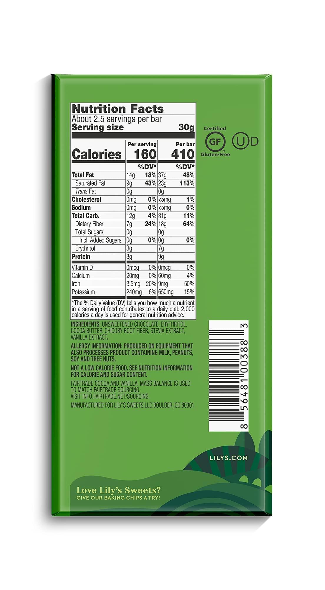 Lily's Extremely Dark Chocolate Bar by Lily's | Made with Stevia, No Added Sugar, Low-Carb, Keto Friendly | 85% Cocoa | Fair Trade, Gluten-Free & Non-GMO | 2.8 ounce, 4-Pack