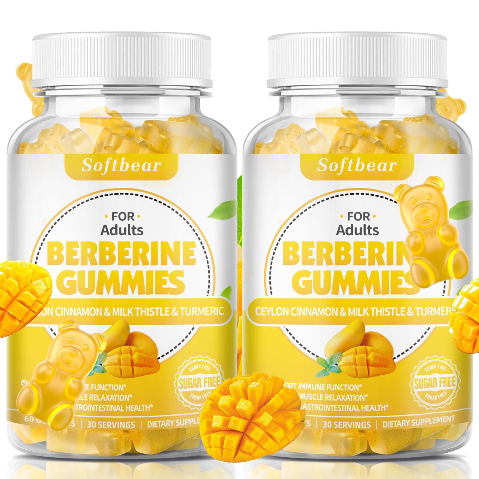 softbear softbear Berberine Gummies Super Berberine with Ceylon Cinnamon for Immune Digestive Health Organic Berberine Supplement 1500mg-99% Purity Berberine HCL 120 Gummies Mango Flavor