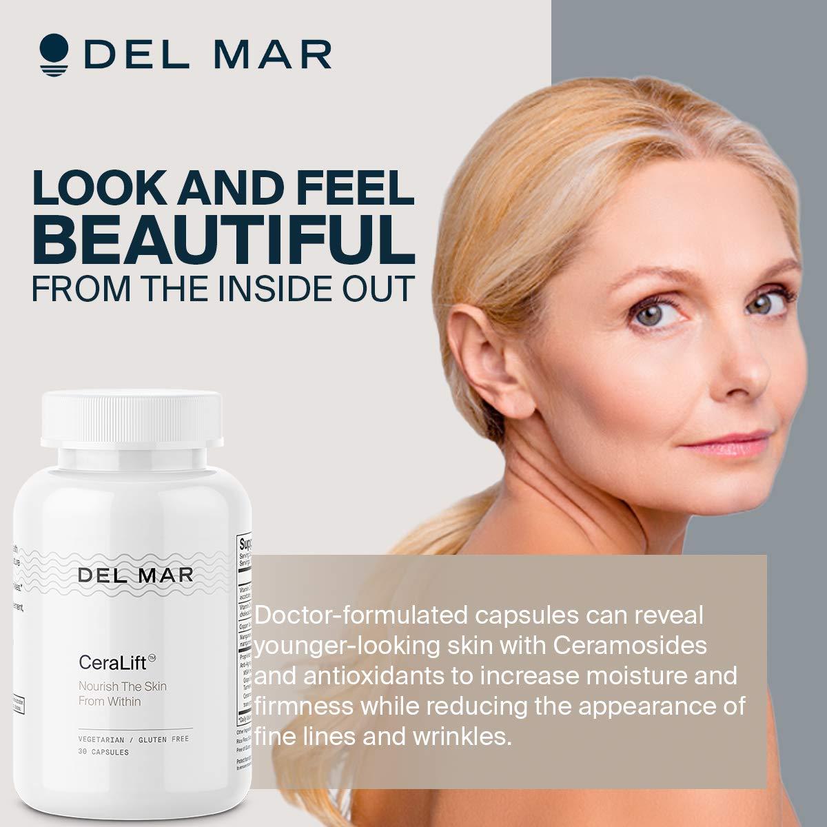 Del Mar Laboratories Del Mar Labs - CeraLift - 30 Day Supply - Doctor Formulated - For Reduction in Appearance of Fine Lines and Wrinkles - Anti-Aging Ceramides and Antioxidants - Vegetarian Capsules