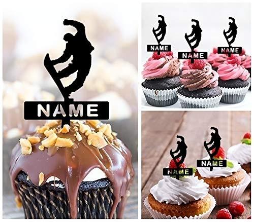 jjphonecase TA0287 Snowboard Snowboarding Jumps Silhouette Party Wedding Birthday Acrylic Cupcake Toppers Decor 10 pcs with Personalized Your Name