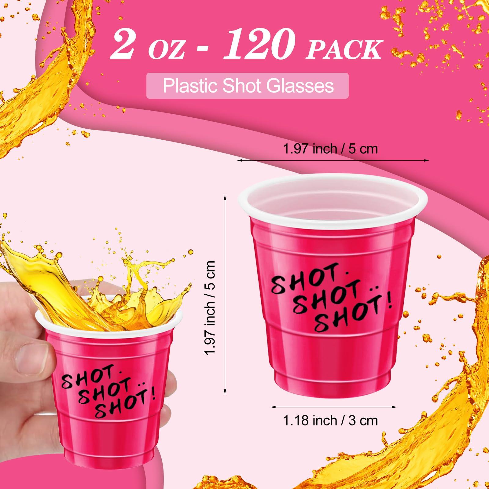 cssopenss 120 pcs Pink Plastic Shot Glasses 2 oz Hot pink shot cups pink shot glasses disposable for drinking Tastings served Snacks Jello Tastings and Samples