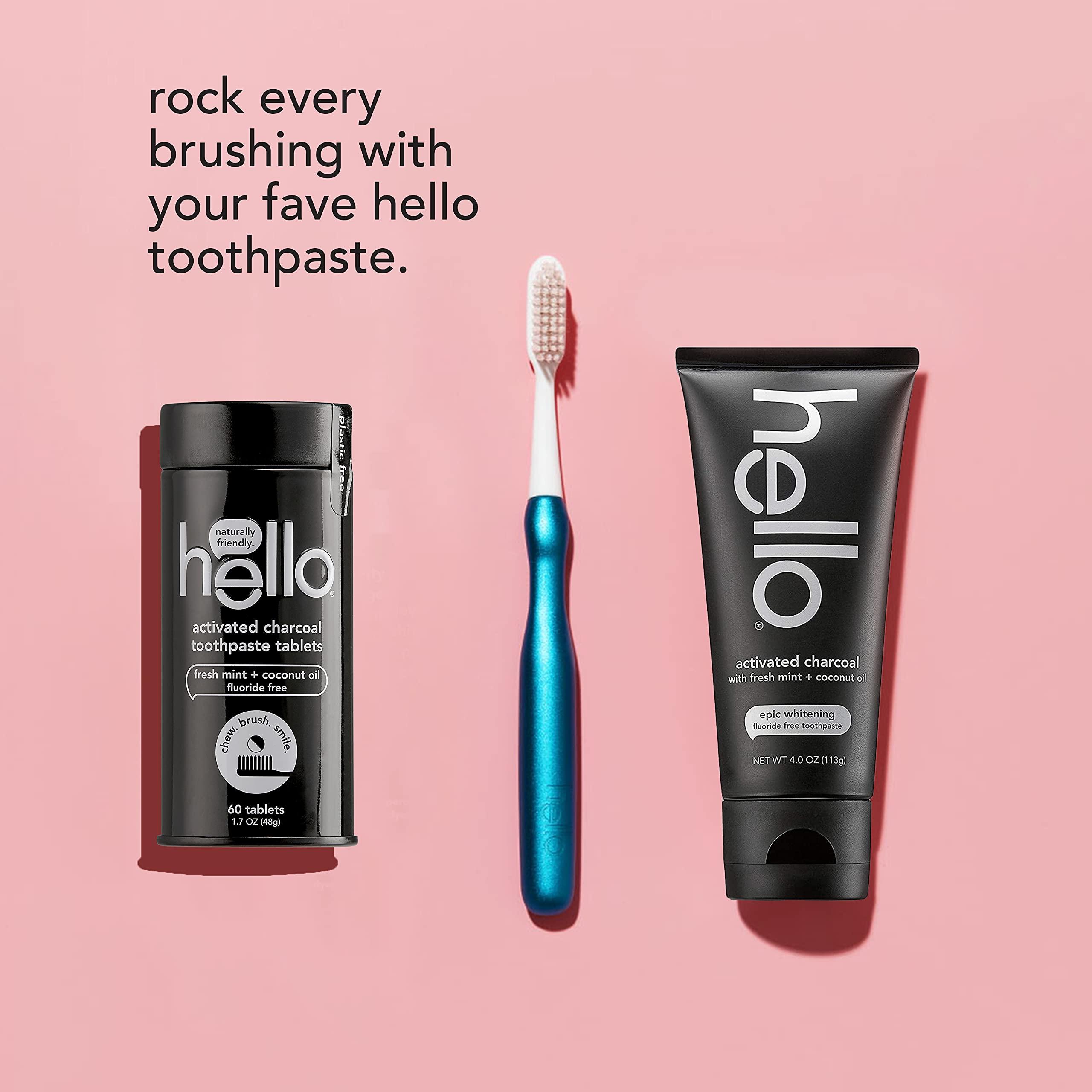 hello hello Manual Adult Blue Toothbrush Replacement Head Refills, Soft Tapered Bristles, BPA Free, 2 count, 4 Toothbrush Refill Heads