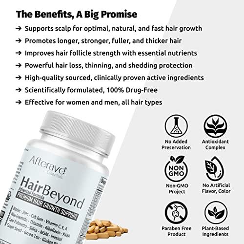 Afterave Essentials HairBeyond Advanced Hair Growth Formula, Improves Follicle & Scalp Strength For Stronger Growth, Hair Loss Protection, Vitamin A, C, E, B Complex Saw Palmetto Silica Zinc Calcium Niacin Thiamin Biotin