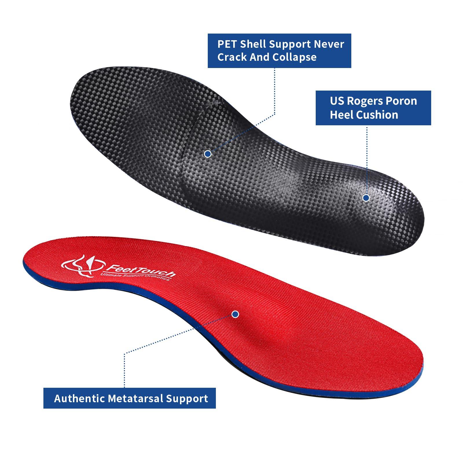 FEETTOUCH (230+lbs)FeetTouch Strong Arch Support Orthotics for Metatarsalgia Morton\'s Neuroma,Ball of Foot Pain Relief Inserts Plantar Fasciitis Flat Feet with Poron Heel Cushion