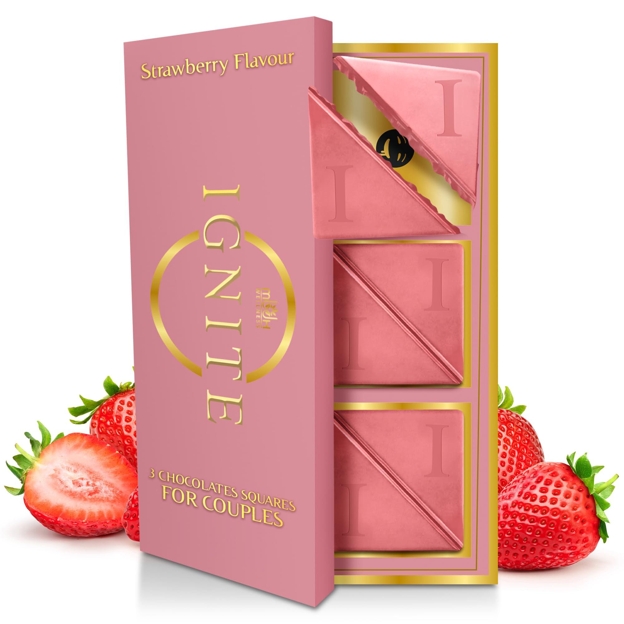 MBDH Wellness Ignite Chocolate Bars - Premium Strawberry flavor Chocolate Squares for Couples - 60% Cocoa, Vegetarian - Crafted with Epimedium and Maca Root for a Delightful Experience - Ideal for Men & Women