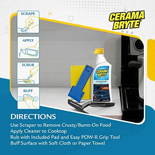 Cerama Bryte Cerama Bryte Combo Kit POW-R Grip, Scraper, Pad & Removes Tough Stains Cooktop and Stove Top Cleaner for Glass - Ceramic Surfaces, 10 Ounces, 4 Piece