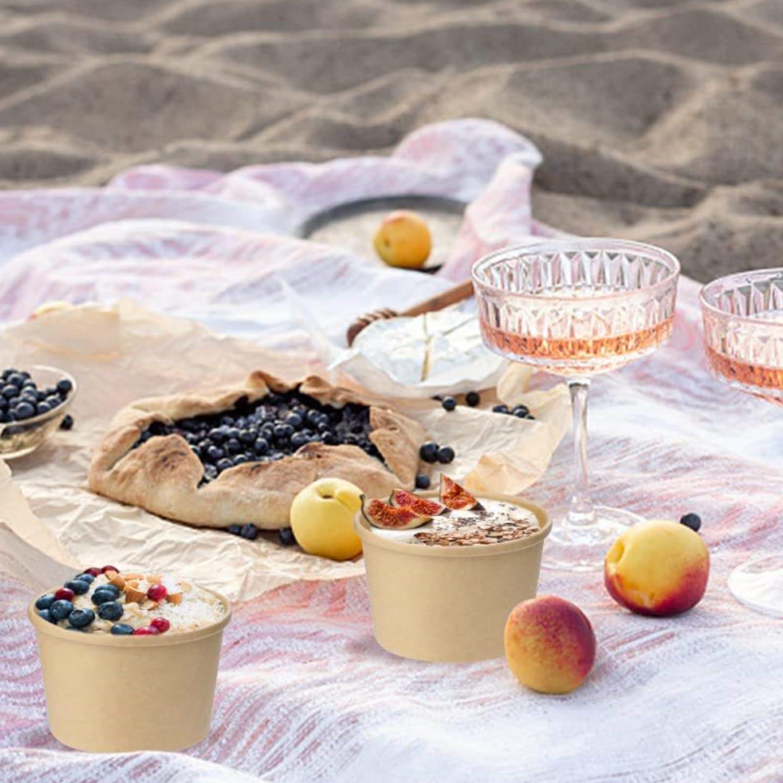 Lyellfe Lyellfe 100 Pack Disposable Paper Bowls with Lids, 8 Oz Heavy Duty Kraft Paper Bowl, To Go Soup Container Dessert Cups for Ice Cream, Yogurt, Cold and Hot