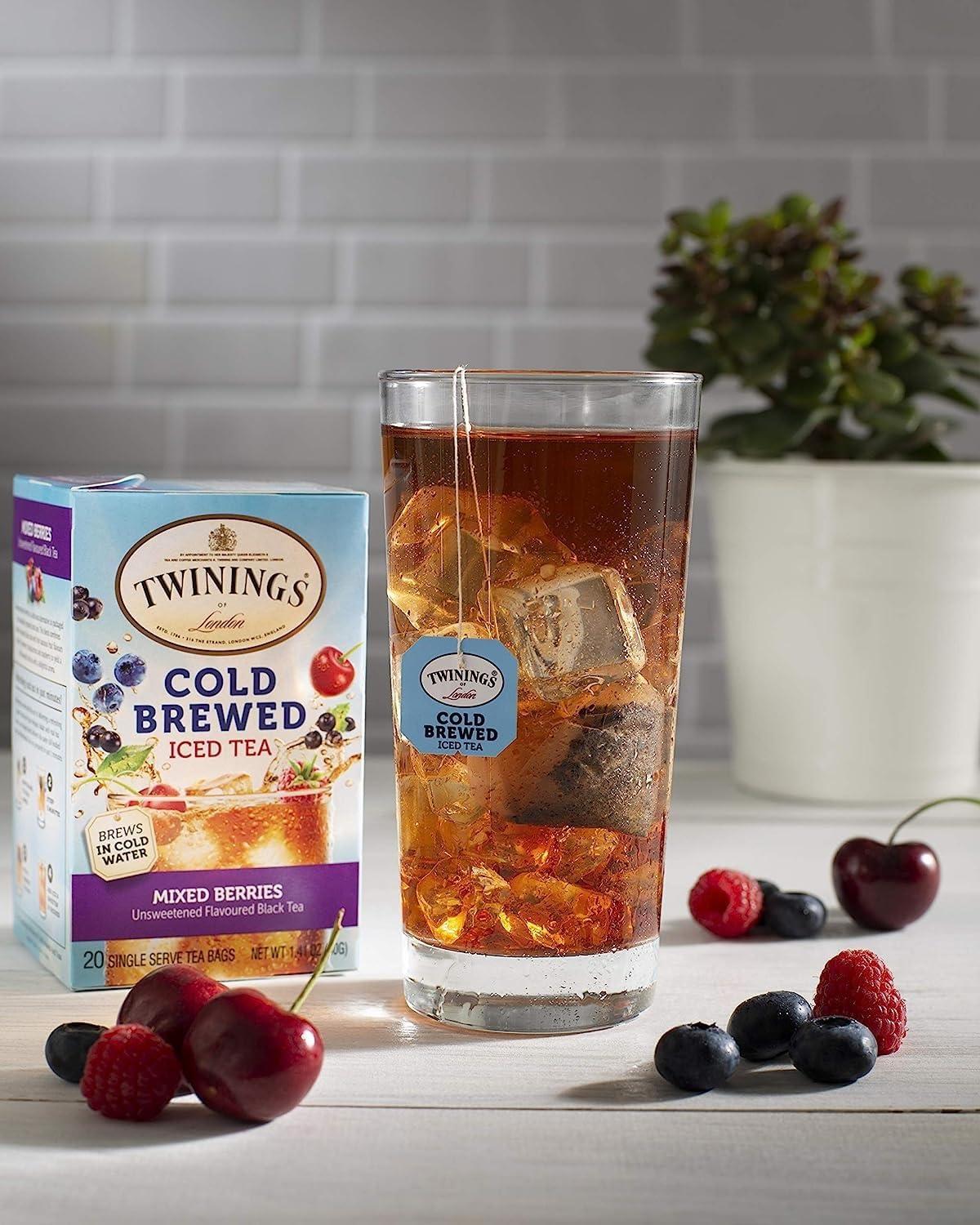 Twinings Twinings Mixed Berries Cold Brewed Iced Tea Bags, 20 Count (Pack of 6), Unsweetened Flavoured Black Tea, Caffeinated
