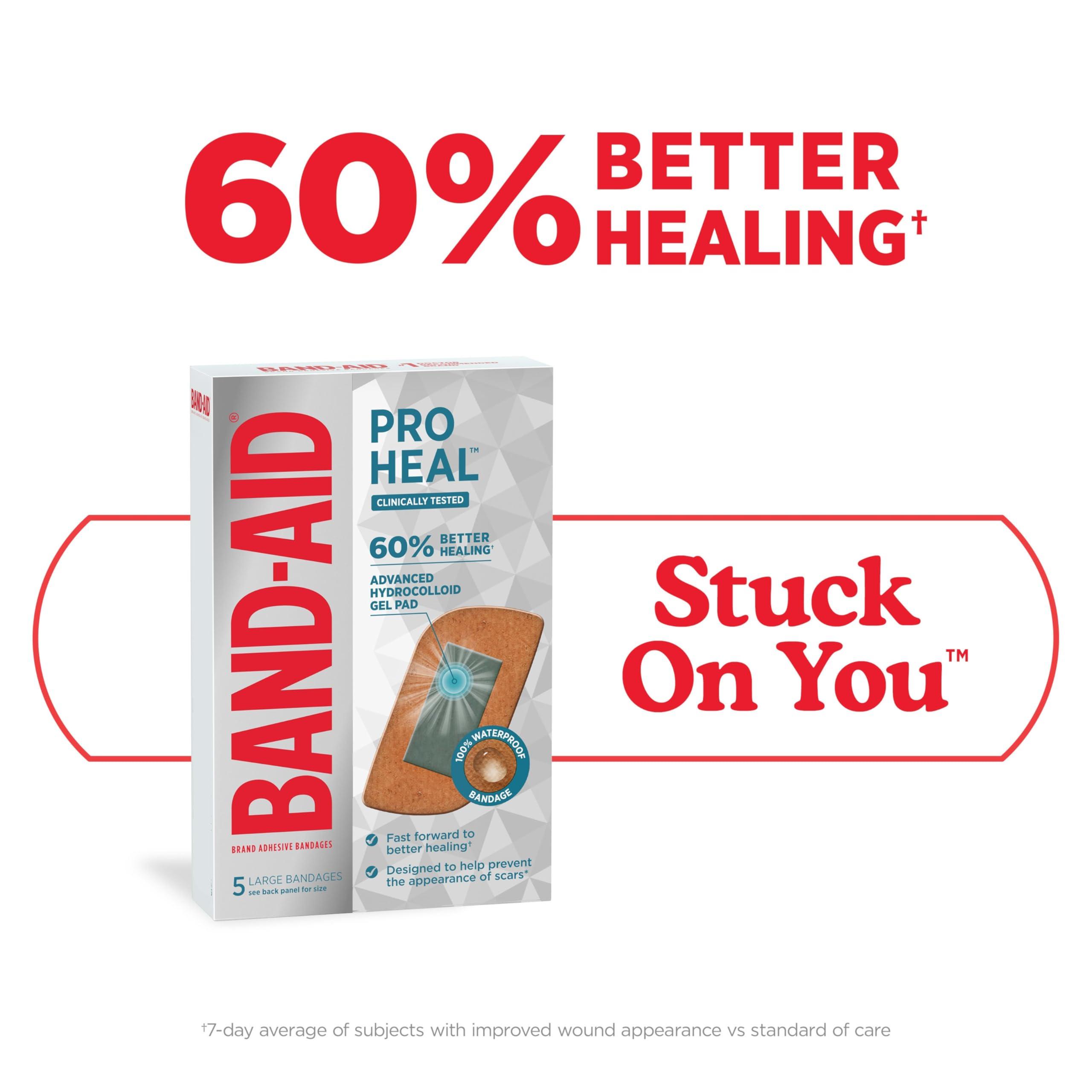Band-Aid Band-Aid Brand Pro Heal Adhesive Bandages with Hydrocolloid Gel Pads, Large Clinically Tested Waterproof Bandages for better Healing of Minor Wounds, Sterile First Aid Bandages, 5 ct