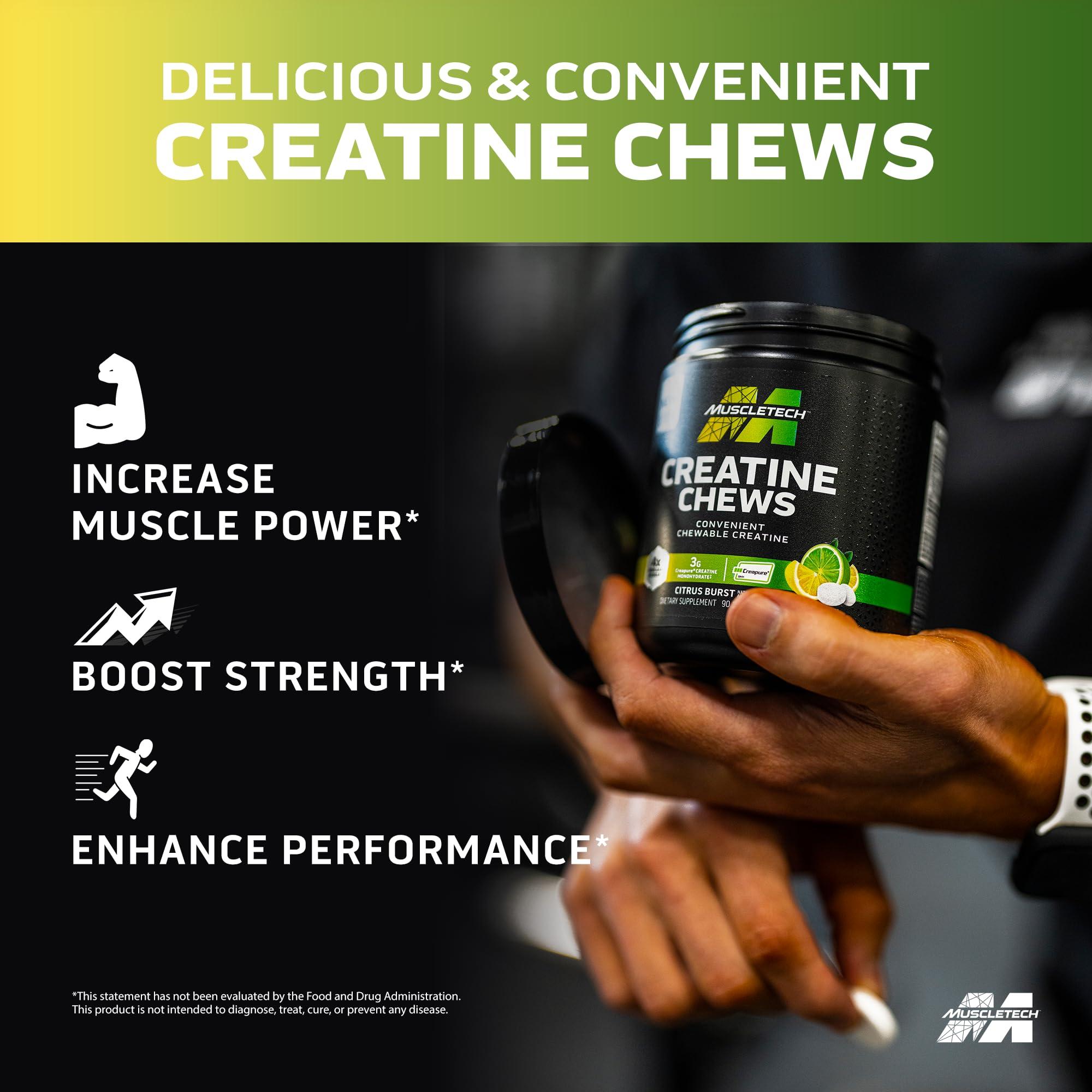 MuscleTech MuscleTech Creatine Chews - Creapure Monohydrate Supplement for Muscle Recovery, Muscle Builder & Energy Boost - Pre Workout Supplement for Men & Women - 90 Chewable Candies, Citrus Burst