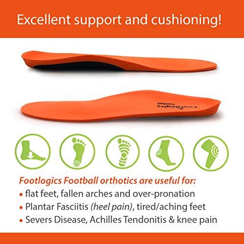 Footlogics Footlogics Full-Length Sports Orthotic Shoe Insoles with Arch Support for Heel Pain, Ball of Foot Pain (Metatarsalgia), Flat Feet - Football, Pair, XL