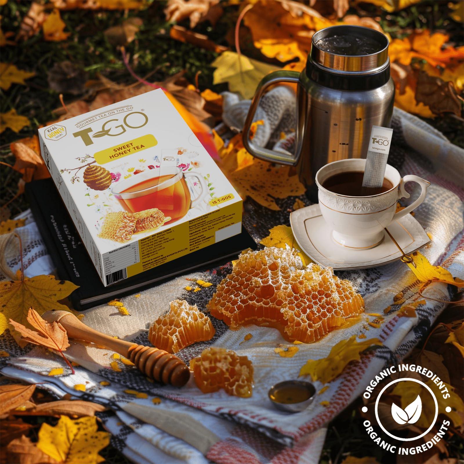 TGO T-Go Sweet Honey Tea Organic Herbal Black Tea Bags Immunity Tea with Real Honey Convenient Tea Sticks Stirring Spoon Ceylon Tea For Digestion 15 Tea Sticks Pack of 1